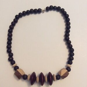 Wood beaded necklace choker brown & cream bjr
